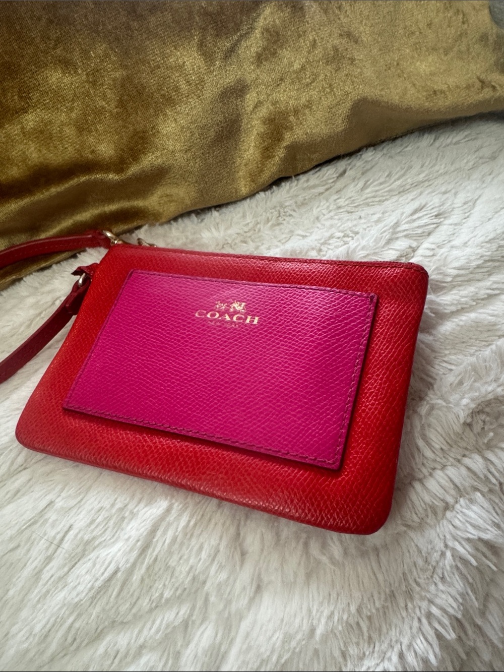 Coach Bi-Color Crossgrain Leather Small Corner Zip Wristlet